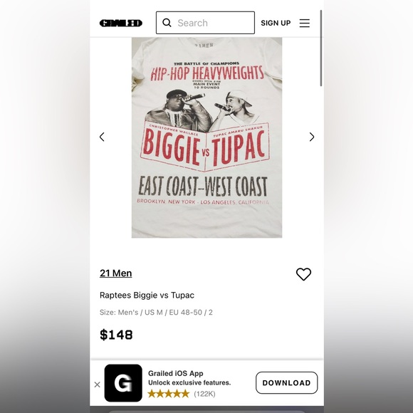 21 MEN RAPTEES BIGGIE VS TUPAC “THE BATTLE OF CHAMPION HIP HOP T-SHIRT” - Picture 5 of 5